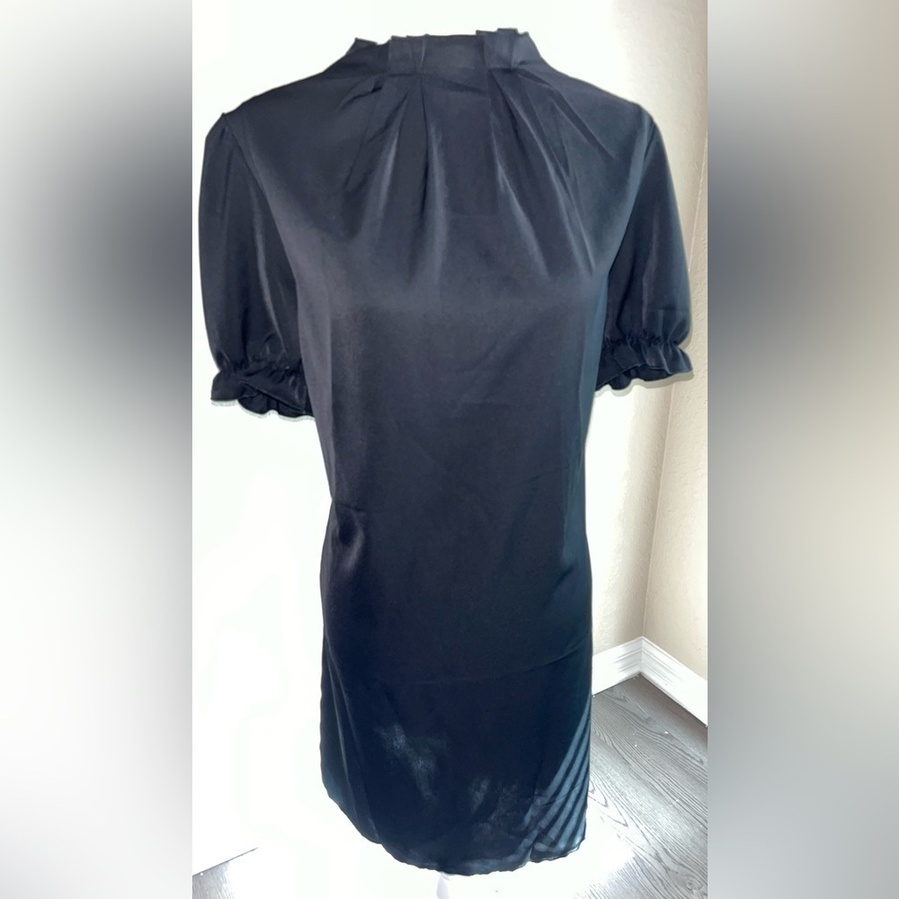 Puff Sleeved Little Black Dress With Gathered Neck